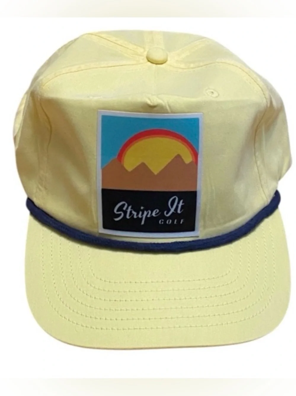 Stripe It Golf Retro Rope Snapback Hat Pale Yellow Grandpa Golf Cap EUC